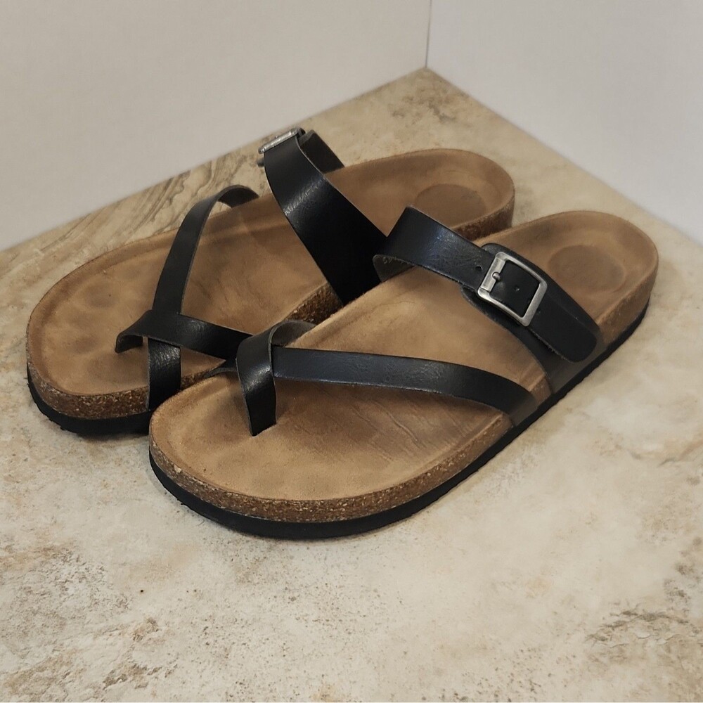 Women's Black Strappy Sandals w/ Adjustable Buckle Strap US 9 Time and Tru